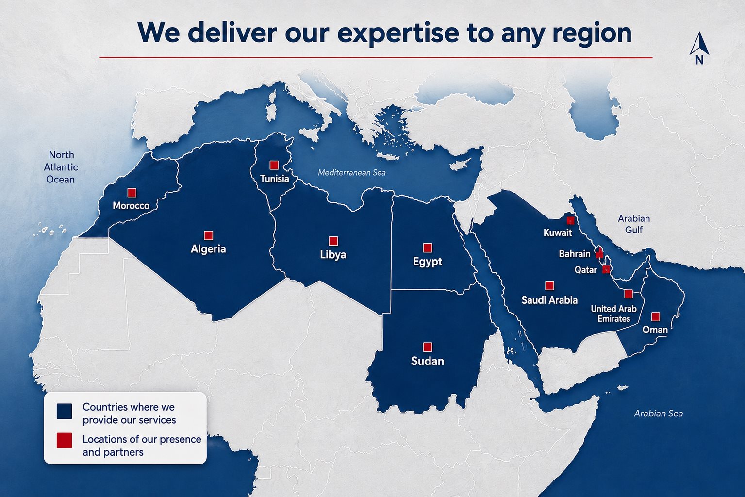 Map of North Africa and the Middle East highlighting Saudi Arabia, Egypt and North Africa